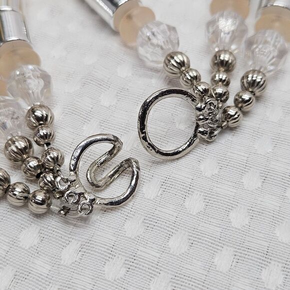 Dramatic Triple Strand Acrylic Beaded Necklace - Peach & Silver - Picture 10 of 10